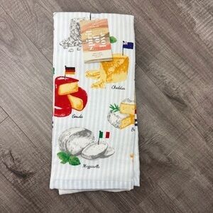 Spirit of Love Cheese Print Blue Stripe Kitchen Towel Set of 3 100% Cotton